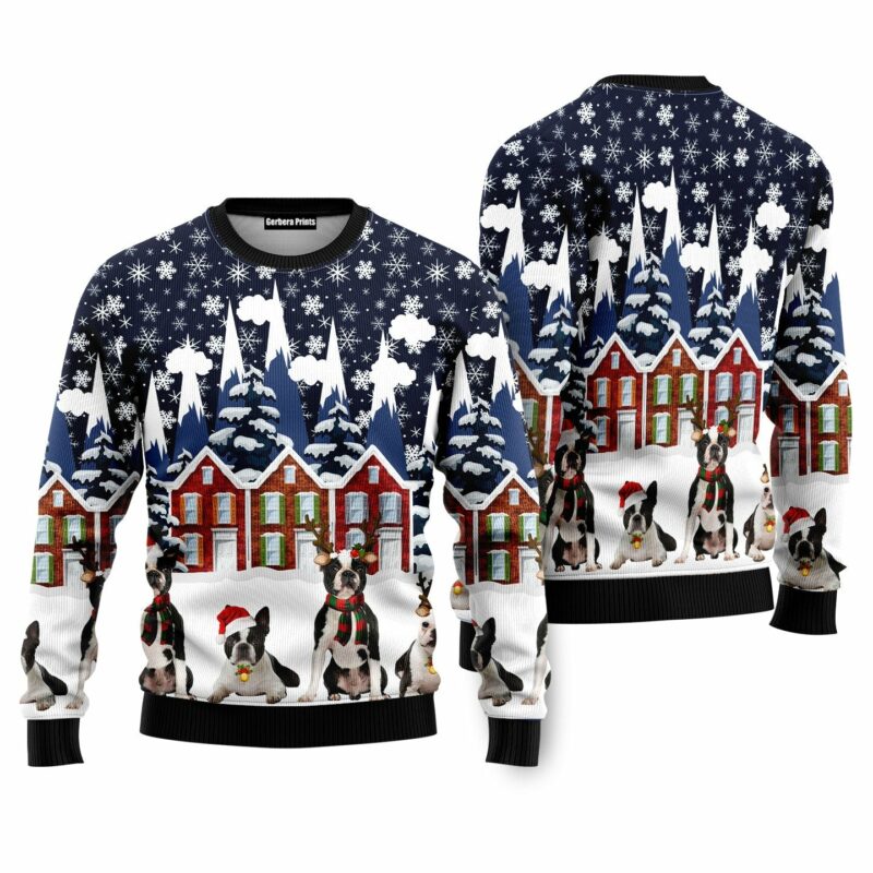 Boston Terrier Family Ugly Christmas Sweater