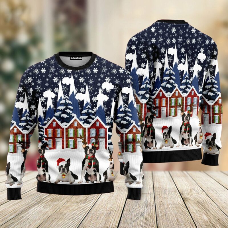 Boston Terrier Family Ugly Christmas Sweater