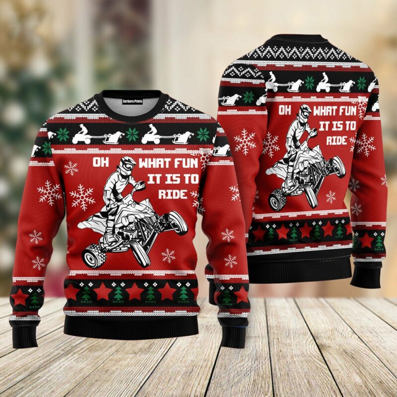 Christmas Four Wheel oh What Fun It Is To Ride Ugly Christmas Sweater