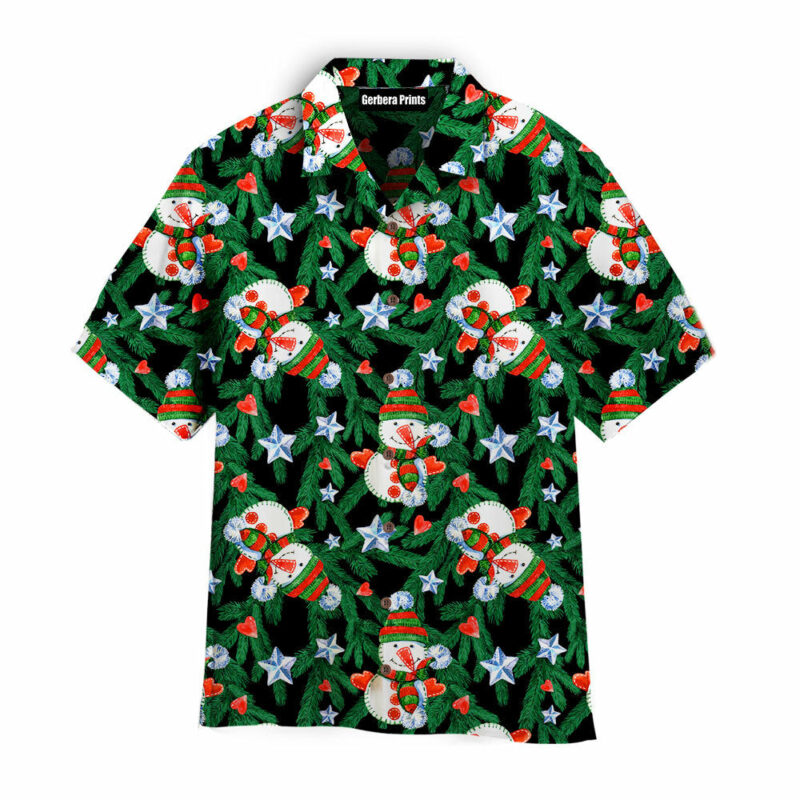 Christmas Snowman In Pine Tree Pattern Hawaiian Shirt WH1039