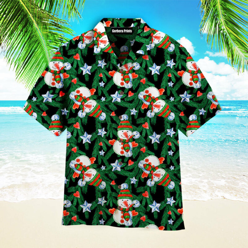 Christmas Snowman In Pine Tree Pattern Hawaiian Shirt WH1039