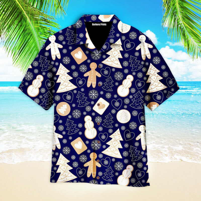 Christmas Gingerbread Snow Flakes Pattern Aloha Hawaiian Shirts WT7477