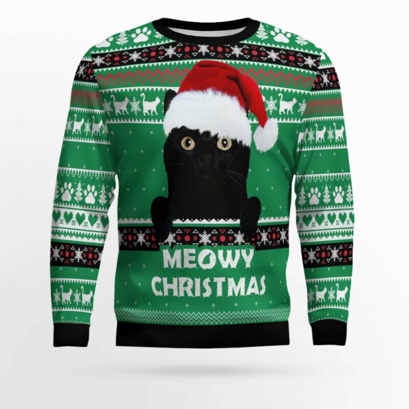 Meowy Black Cat Ugly Christmas Sweater