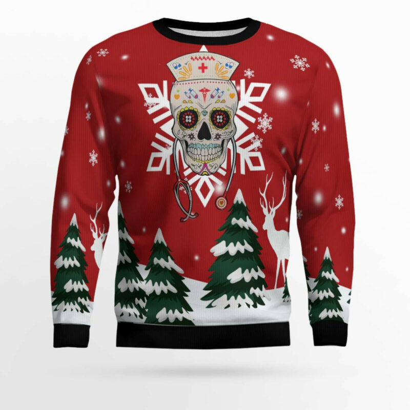 Sugar Skull Nurse Ugly Christmas Sweater