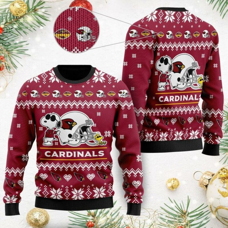 Arizona Cardinals Cute The Joe Cool Snoopy Show Football Helmet Christmas Ugly Sweater - Narides