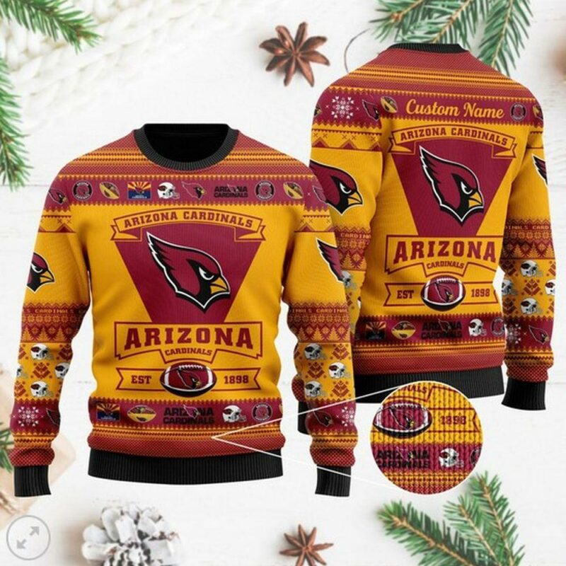 Arizona Cardinals Football Team Logo Custom Name Personalized Christmas Awesome Ugly Sweater - Narides