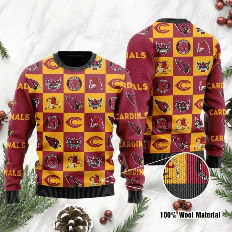 Arizona Cardinals Logo Checkered Flannel Christmas Ugly Sweater - Narides