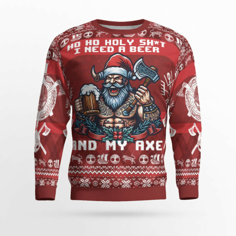 Viking Beer & Axe Viking Christmas Sweater - Ultimate Festive Warrior Gear Viking Ugly Christmas Sweater