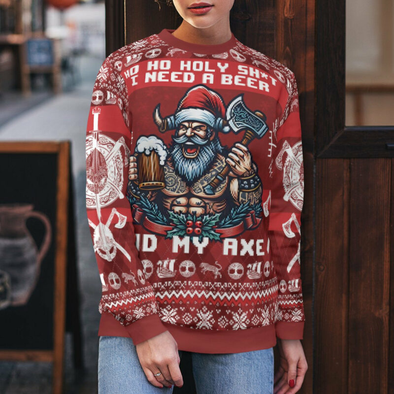 Viking Beer & Axe Viking Christmas Sweater - Ultimate Festive Warrior Gear Viking Ugly Christmas Sweater