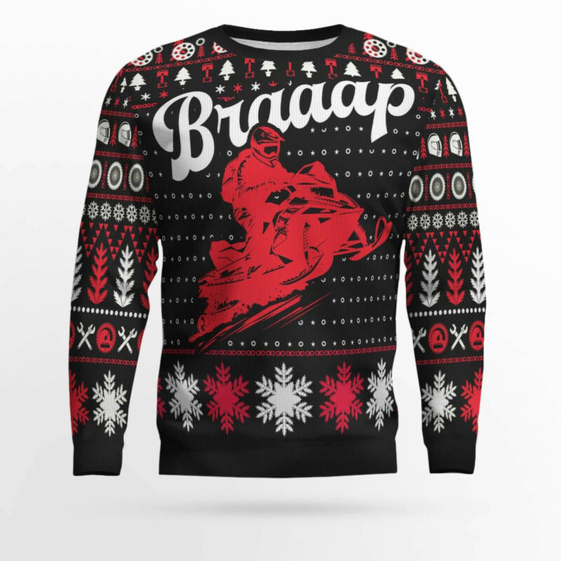 Braaap Snowmobile Ugly Christmas Sweater (Red Version)