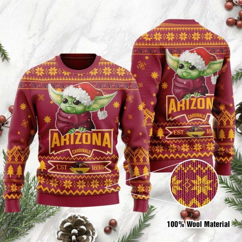 Baby Yoda Arizona Cardinals Est 1898 Christmas Awesome Ugly Sweater - Narides