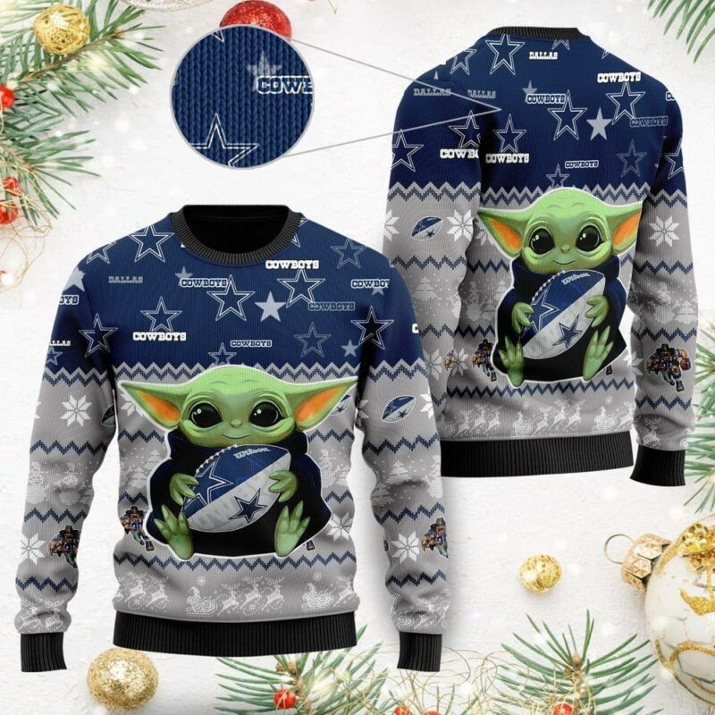 Baby Yoda Dallas Cowboys Christmas Ugly Sweater - Narides