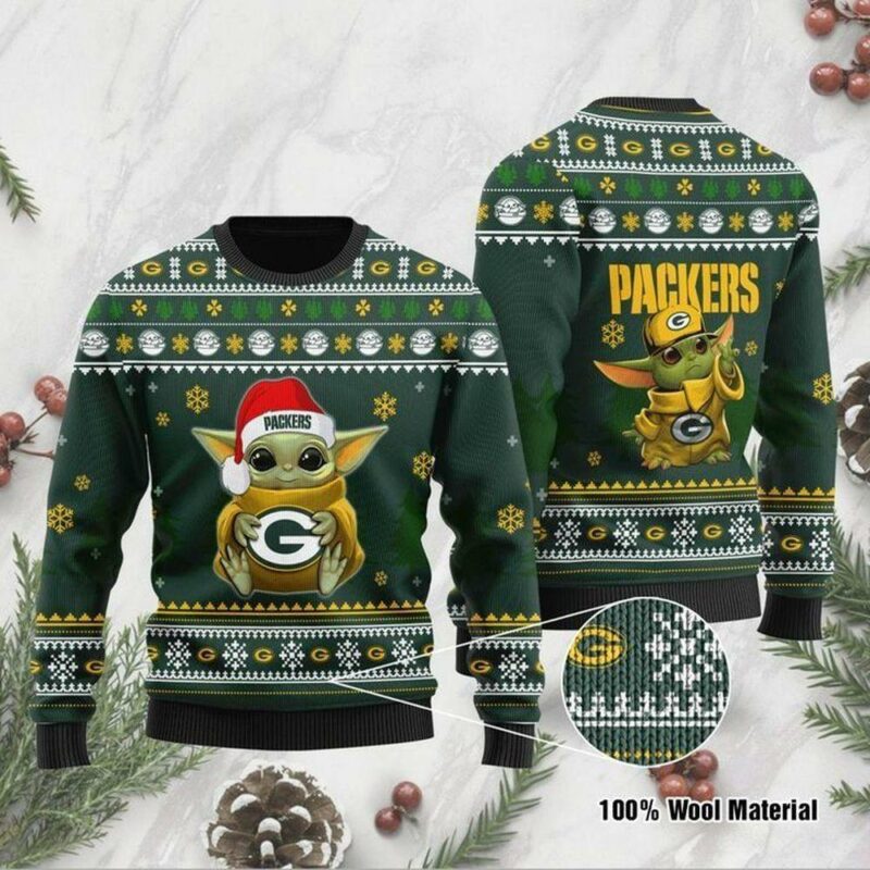 Baby Yoda Green Bay Packers Christmas Awesome Ugly Sweater - Narides