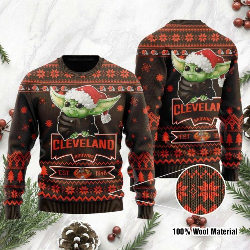 Baby Yoda Grogu Cleveland Browns Christmas Ugly Sweater - Narides