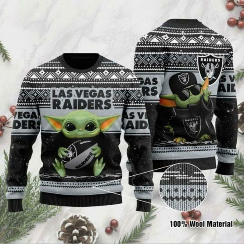 Baby Yoda Las Vegas Raiders Christmas Awesome Ugly Sweater - Narides