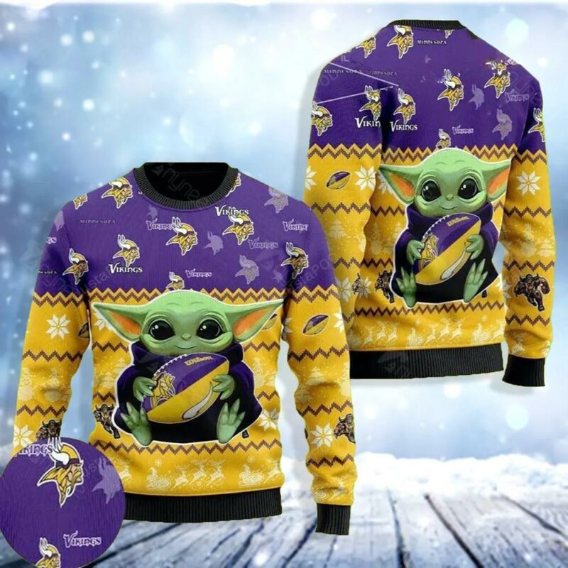 Baby Yoda Minnesota Vikings Christmas Ugly Sweater - Narides