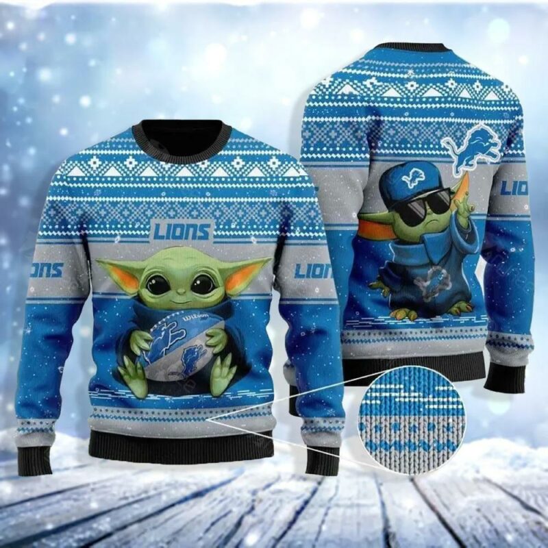 Baby Yoda Nfl Detroit Lions Christmas Ugly Sweater - Narides