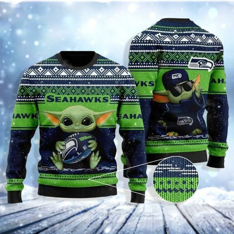 Baby Yoda Nfl Seattle Seahawks Christmas Ugly Sweater - Narides