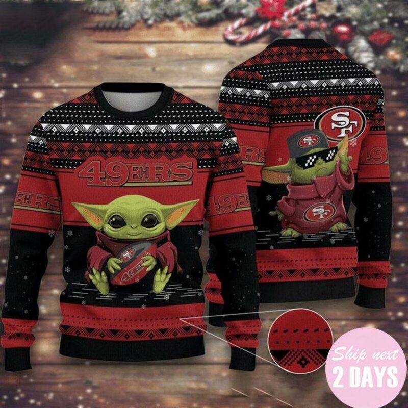 Baby Yoda San Francisco 49ers Christmas Ugly Sweater - Narides