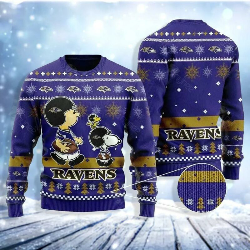 Baltimore Ravens Charlie Brown Peanuts Joe Cool Snoopy Christmas Limited Ugly Sweater - Narides