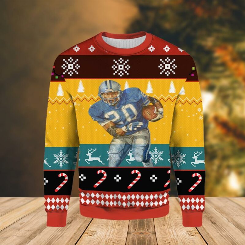 Barry Sanders Detroit Lions Christmas Awesome Ugly Sweater - Narides