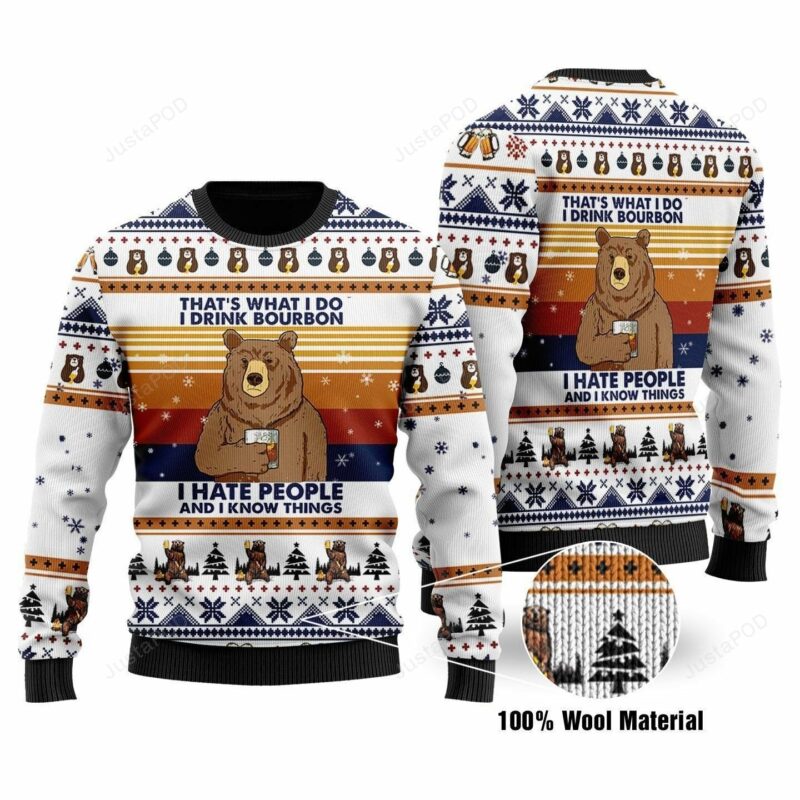 Bear Drink Bourbon Whiskey Christmas Ugly Sweater