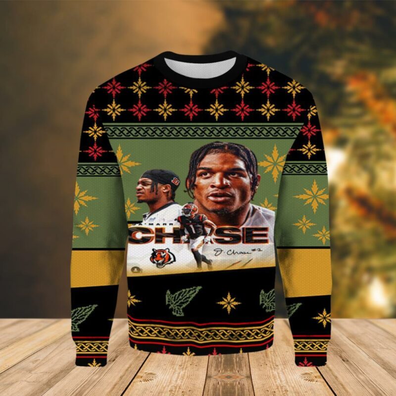 Bengals Jamarr Chase Signature Christmas Ugly Sweater - Narides