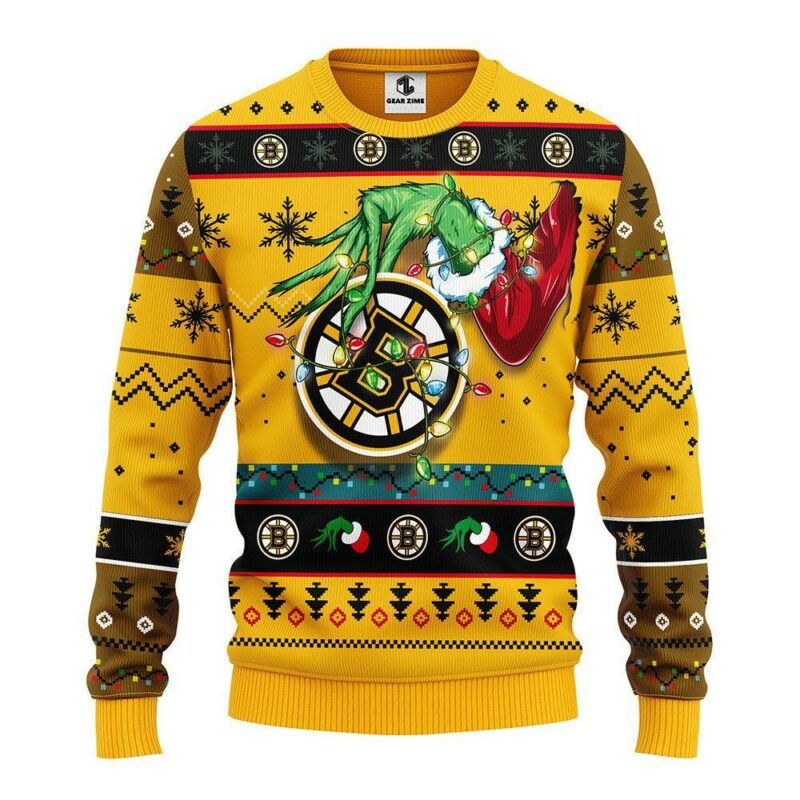 Boston Bruins Grinch Party Ideas Christmas Jumper Ugly Sweater - Narides