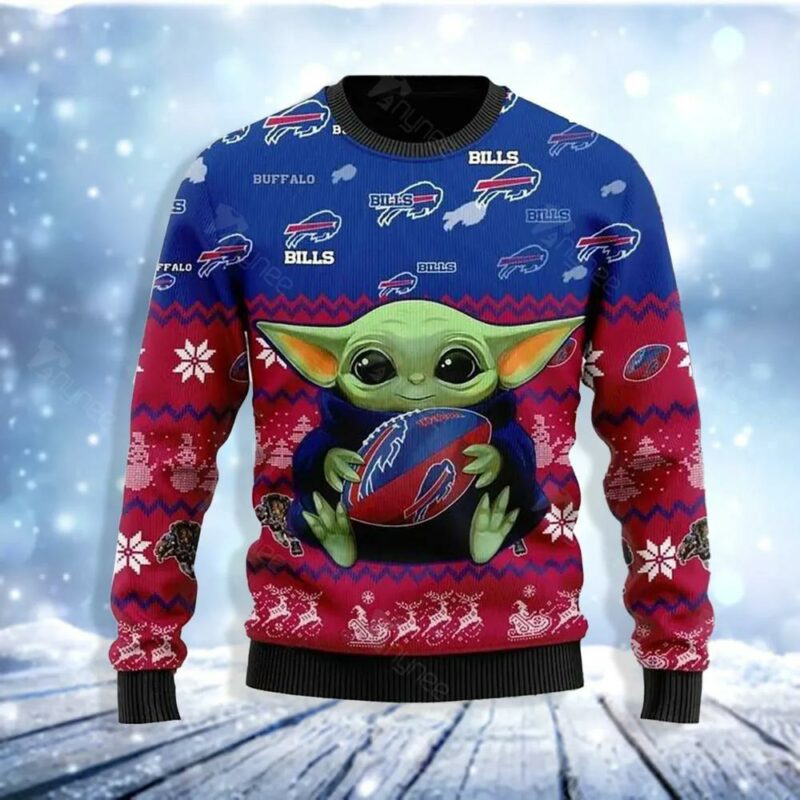 Buffalo Bills Football Baby Yoda For American Football Fans Christmas Ugly Sweater - Narides