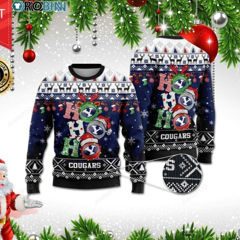 Byu Cougars Ho Ho Ho Christmas Awesome Ugly Sweater - Narides