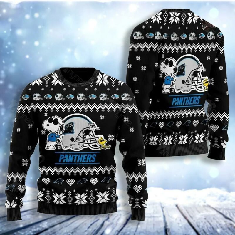 Carolina Panthers Cute The Joe Cool Snoopy Show Football Helmet Christmas Limited Ugly Sweater - Narides