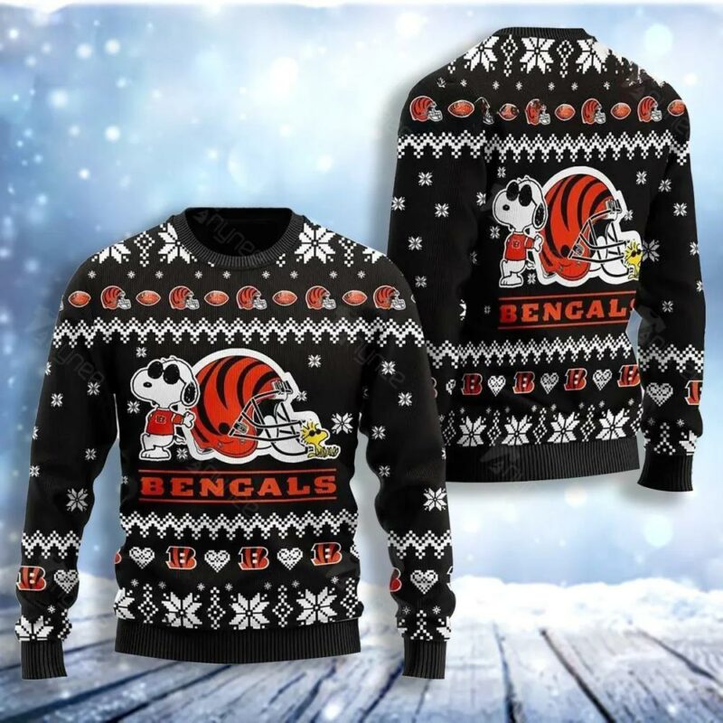 Cincinnati Bengal Cute The Joe Cool Snoopy Show Football Helmet Christmas Christmas Awesome Ugly Sweater - Narides