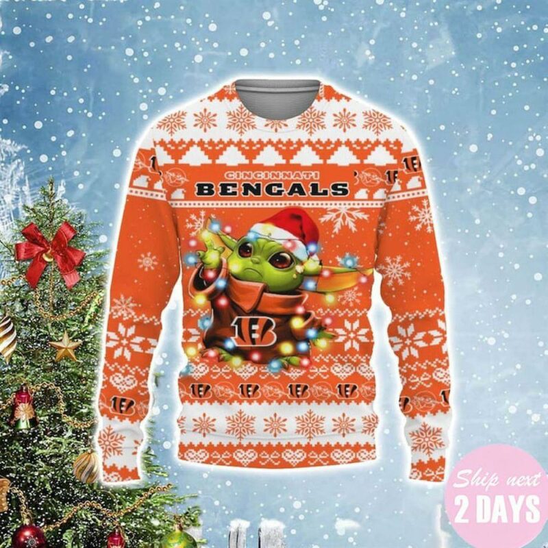 Cincinnati Bengals Baby Yoda Star Wars Christmas Light Limited Ugly Sweater - Narides