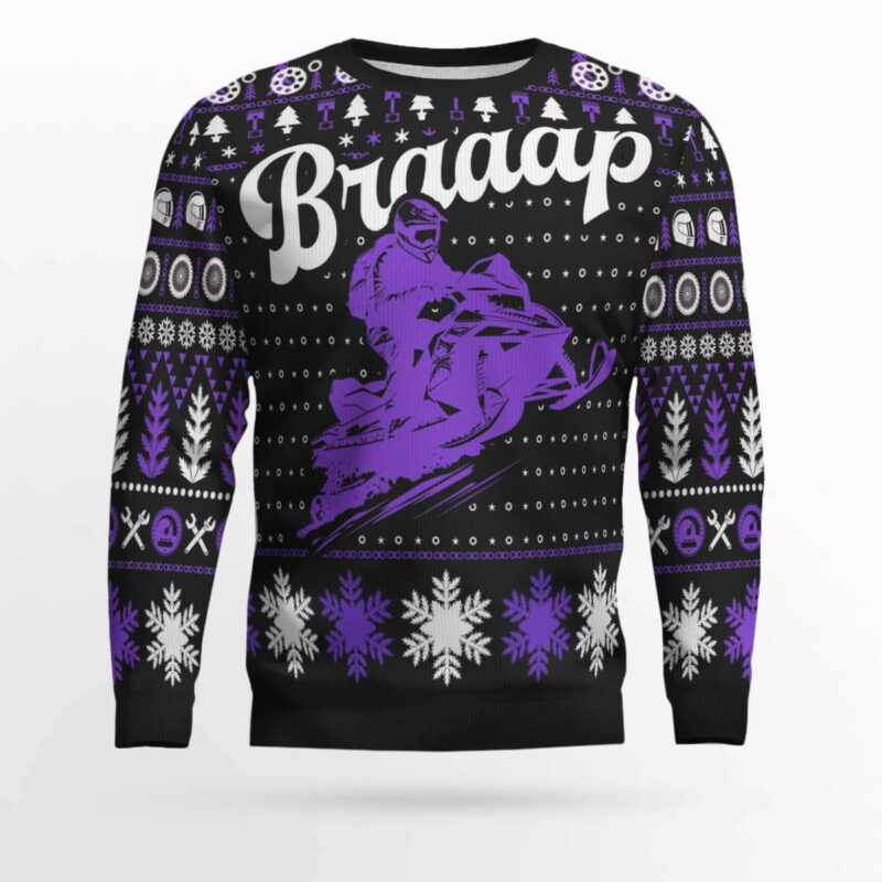 Braaap Snowmobile Ugly Christmas Sweater (Purple Version)