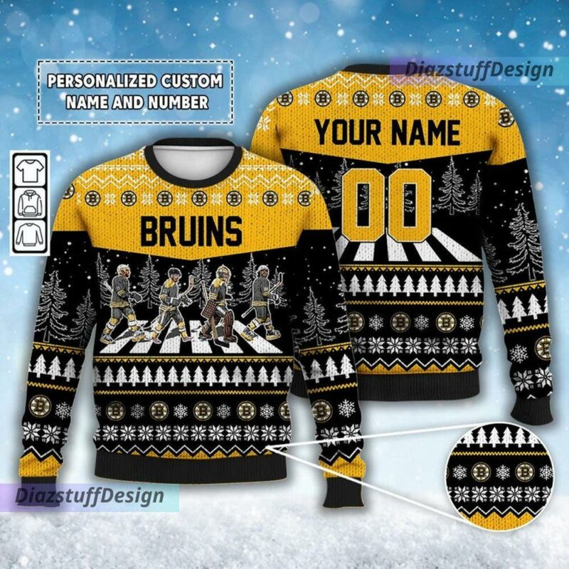 Custom Bruins Walking Abbey Road Christmas Ugly Sweater - Narides