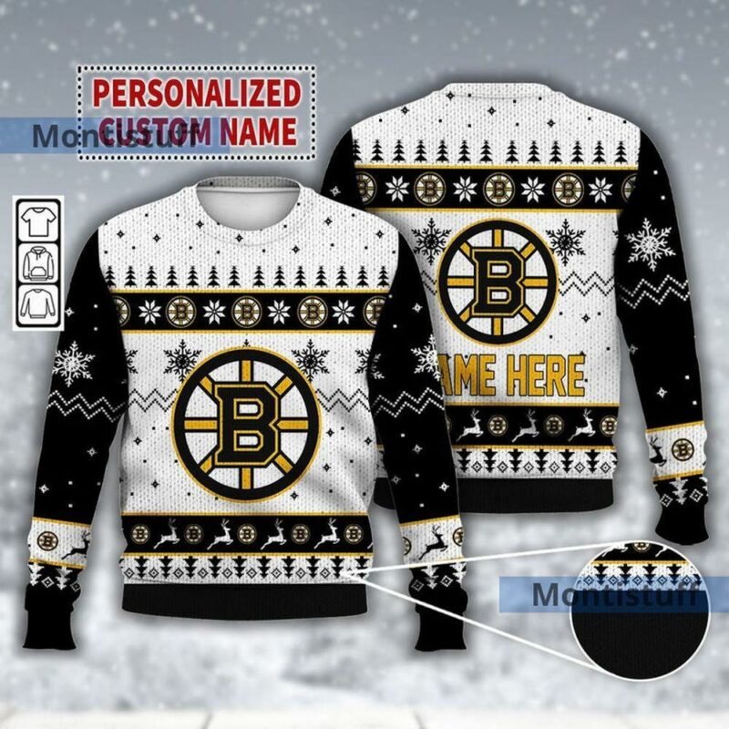 Custom Name Boston Bruins Ice Hockey Christmas Limited Ugly Sweater - Narides