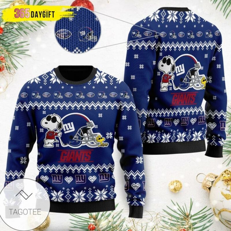 Cute The Joe Cool Snoopy Show Football Helmet 3d New York Giants Christmas Limited Ugly Sweater - Narides