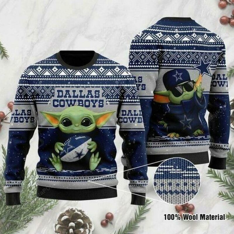 Dallas Cowboys Baby Yoda Hug Logo Cowboys Christmas Ugly Sweater - Narides