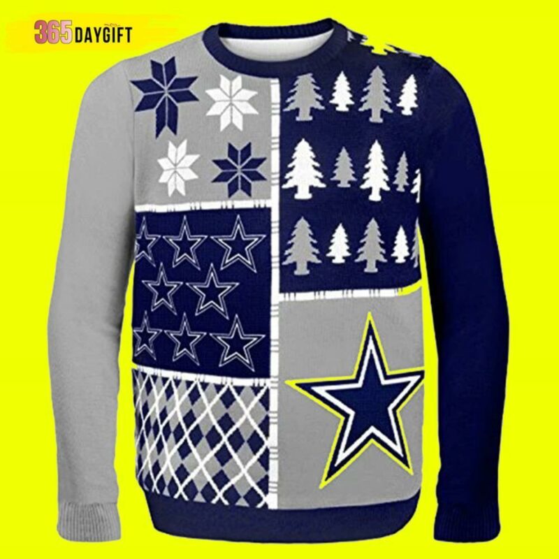 Dallas Cowboys Christmas Busy Block Awesome Ugly Sweater - Narides