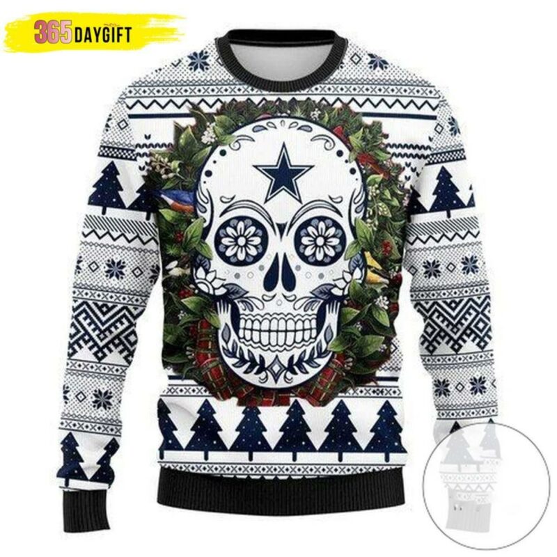 Dallas Cowboys Christmas Nfl Dallas Cowboys Skull Flower Christmas Ugly Sweater - Narides