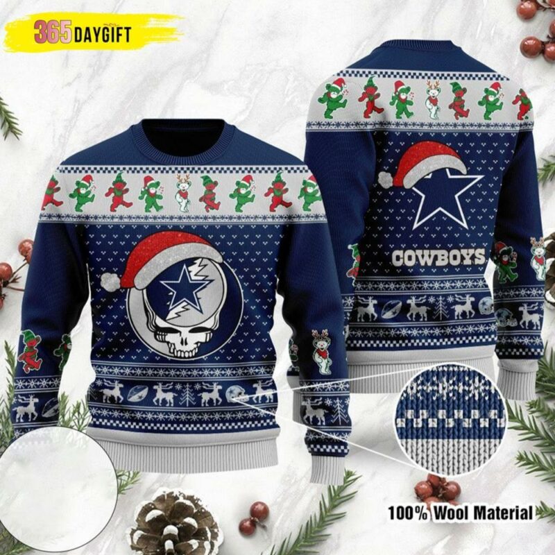 Dallas Cowboys Grateful Dead Skull Bears Nfl Football Dallas Cowboys Christmas Ugly Sweater - Narides