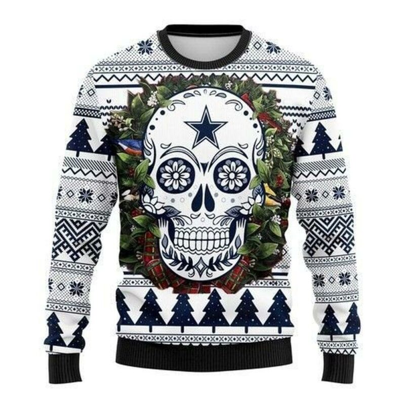 Dallas Cowboys Skull Flower Christmas Ugly Sweater - Narides