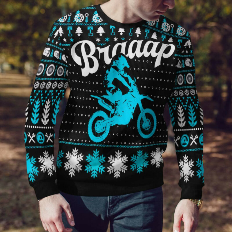 Braaap Moto Ugly Christmas Sweater (Blue Version)