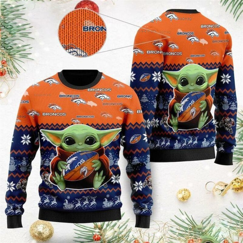 Denver Broncos Baby Yoda Christmas Awesome Ugly Sweater - Narides