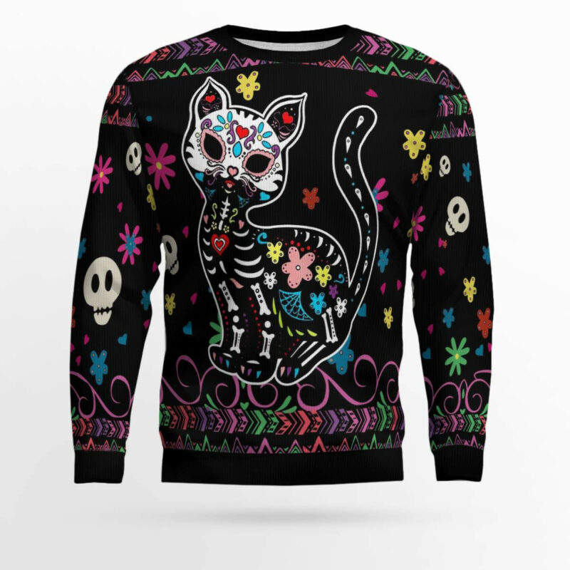 Cat Sugar Skull Ugly Christmas Sweater