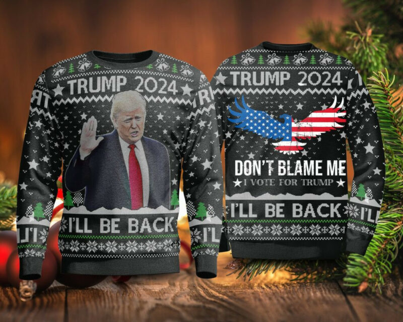 2024 I’ll Be Back Trump Christmas Sweater V - Unisex Funny Winter Holiday Ugly Christmas Sweater