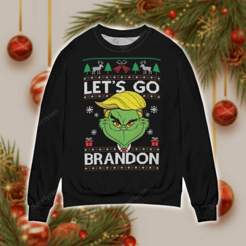 Let's Go Brandon FJB Grinch Trump Christmas Sweater 301121V - Unisex Funny Winter Holiday Ugly Christmas Sweater