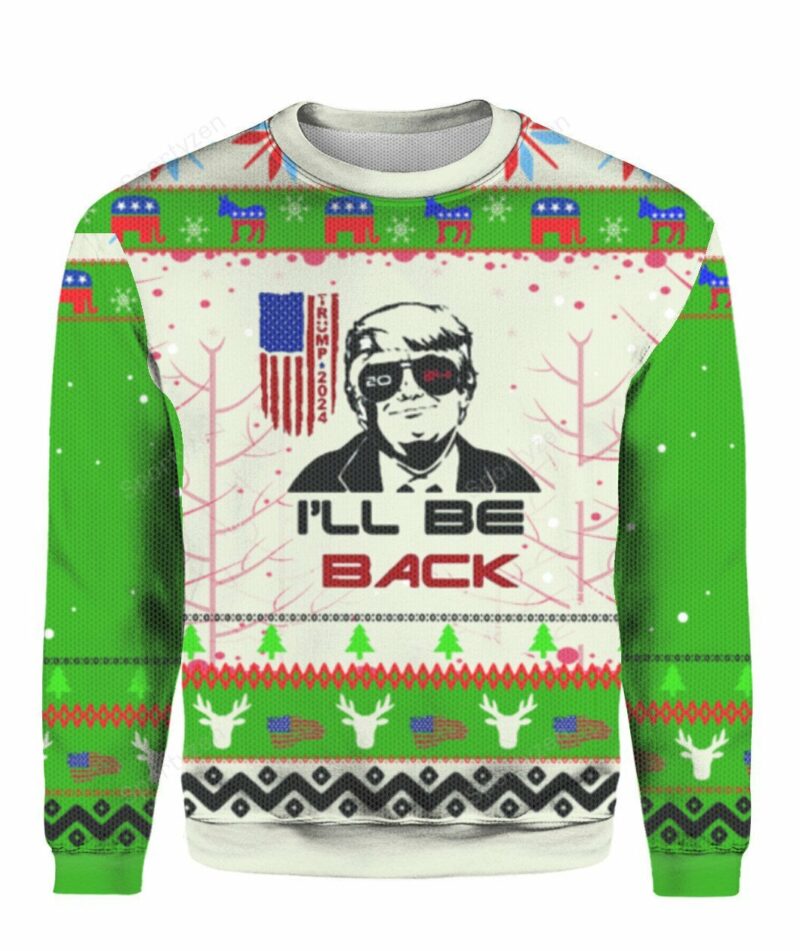 Funny Trump 2024 I’ll be Back Christmas Sweater HD - Unisex Funny Winter Holiday Ugly Christmas Sweater