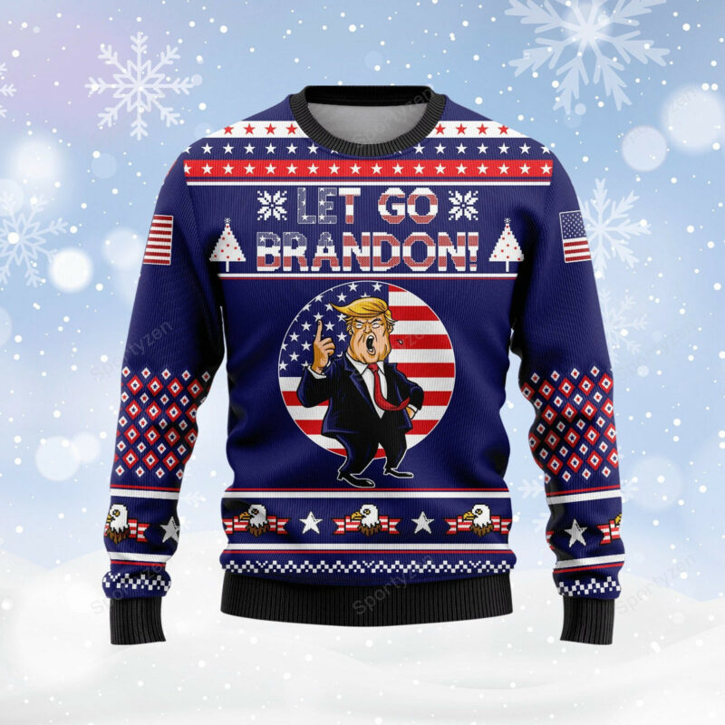 Let's Go Brandon FJB Trump Eagle Christmas Sweater - Unisex Funny Winter Holiday Ugly Christmas Sweater