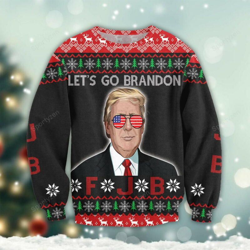 FJB Trump Cool Funny Let's Go Brandon Christmas Sweater HD - Unisex Funny Winter Holiday Ugly Christmas Sweater